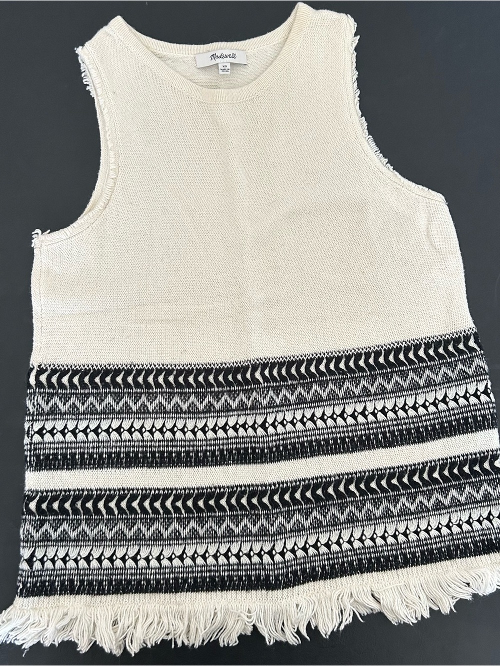 Madewell Cream & Black Fringed Knit Tank